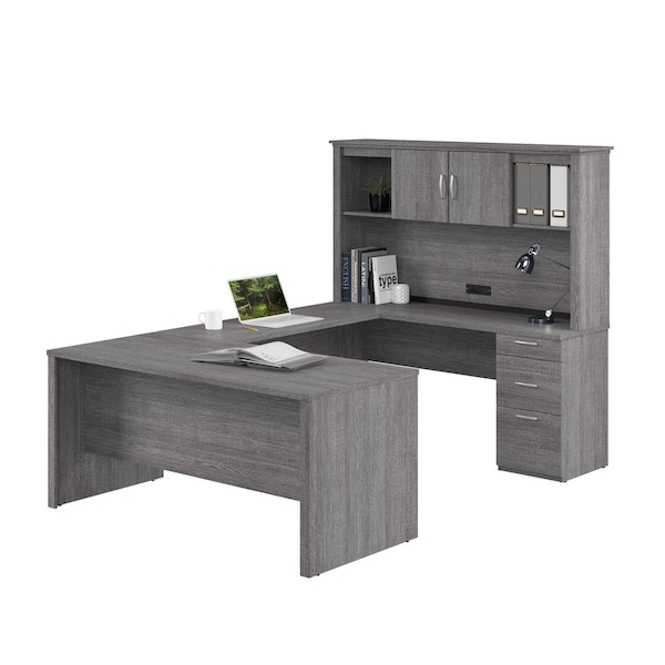 Bestar U Shaped Desk U-Shape Desk, 95-1/2" D X 66-1/2" H, 66" W X Bark Gray 46410-47 - main