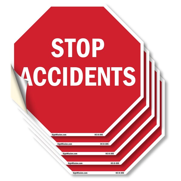 Signmission Stop Accidents, 4 inch X 4 inch, Vinyl Decal, 5PK OC-D-5PACK-4-305 - main