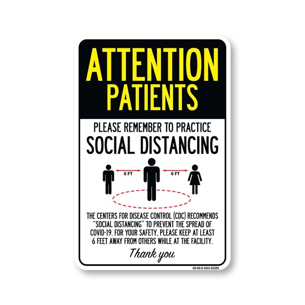 Signmission Public Safety Sign, Patients Practice Social Distancing, 14in X 10in Decal, OS-NS-D-1014-25399 OS-NS-D-1014-25399 - main
