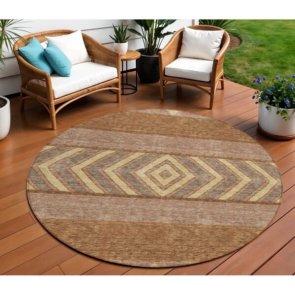 Homeroots 8' Orange Wheat And Taupe Round Southwestern Washable Indoor Outdoor Area Rug 613941 - main