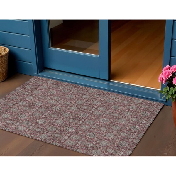 Homeroots 3' X 5' Merlot Gray And Taupe Floral Washable Indoor Outdoor Area Rug 582284 - main