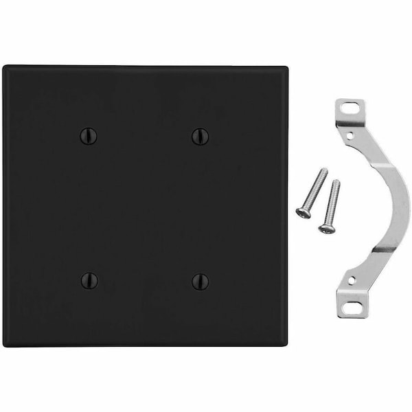 Hubbell Wiring Device-Kellems Wallplate, 2-Gang, 2 Strap Mount Blank, Black P24BK - main