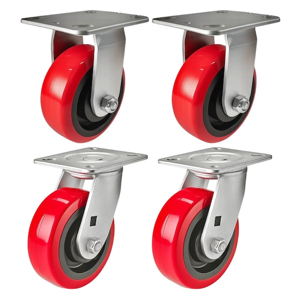 Hyw Products Heavy Duty Caster Set 5in Polyurethane on Plastic Wheels, 2 Rigid & 2 Swivel, 4PK 40-50R-A1-PU-2,40-50S-A1-PU-2 - main