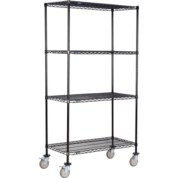 Global Industrial Nexel 4 Shelf Truck, Black Epoxy, 42"W x 14"D x 60"H, Polyurethane Swivel Casters, 2 Brakes B3144490 - main