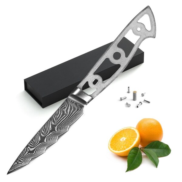 Katsura Cutlery 3.75 in. Storm-V Series 25 mm Blade Width Damascus Blank Blade Paring Knife CKVD9B-no logo - main