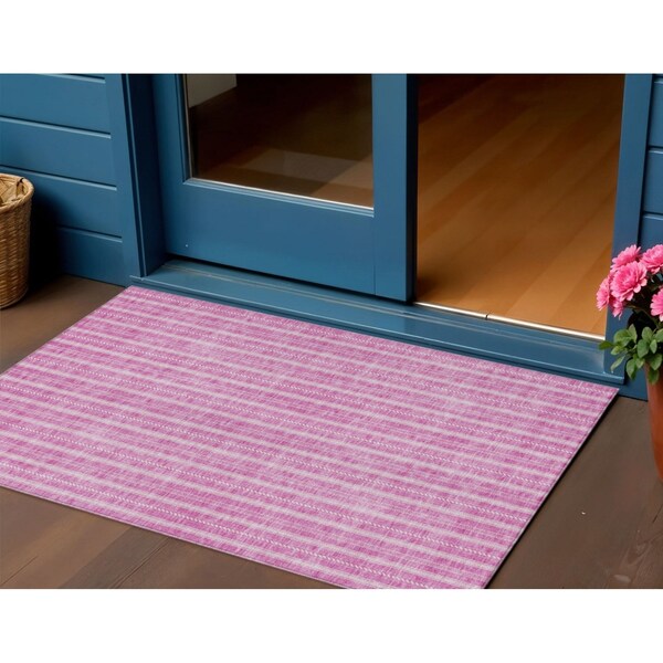 Homeroots 3' X 5' Blush And Ivory Striped Washable Indoor Outdoor Area Rug 595853 - main