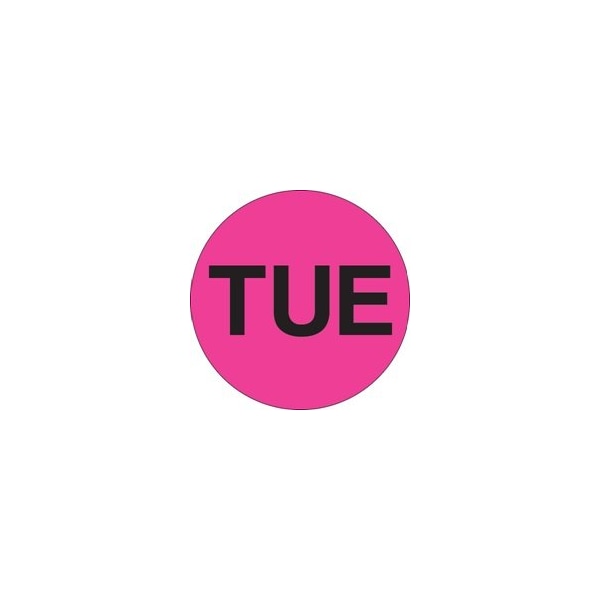 Bubblefast 2'' Circle - ''TUE'' Fluorescent Pink Days of the Week Labels BFDL6512 - main