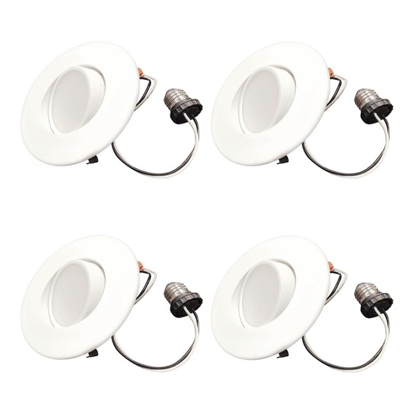 Bulbrite 9w 60w Equivelant 4 in. Downlight w/Gimball LED Light Bulb Medium Base (E26) White Round 3000K, 4PK 861497 - main