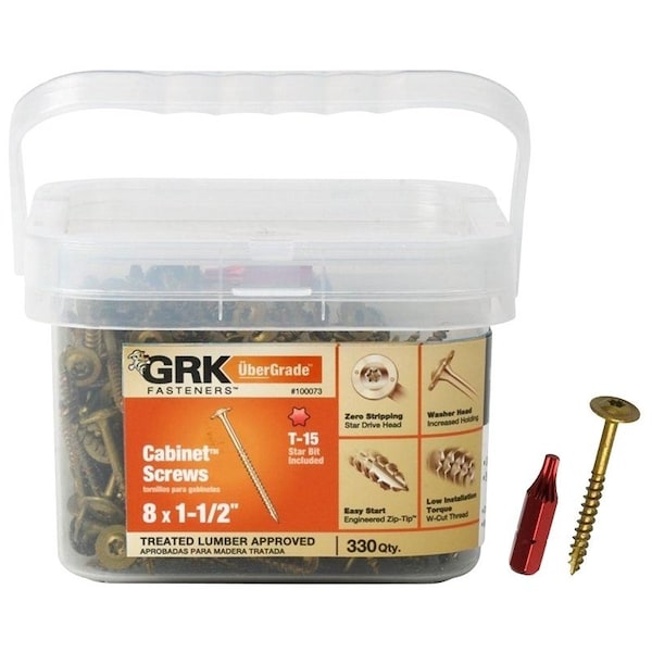 Grk Fasteners Sheet Metal Screw, #8 x 1-1/2 in, Climatek Coated Steel Flange Round Head Torx Drive 100073 - main