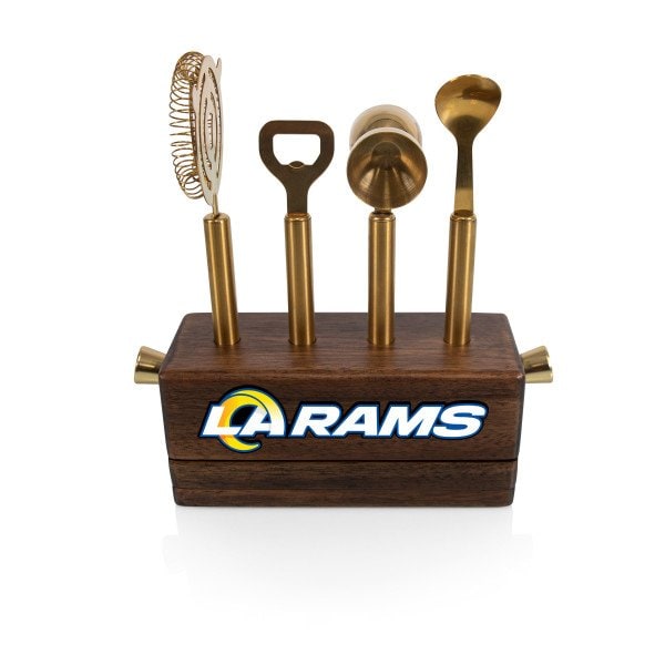 Picnic Time Family Of Brands NFL Los Angeles Rams Sidecar 5-Piece Bar Tool Set, (Acacia Wood) 672-05-508-337-2 - main