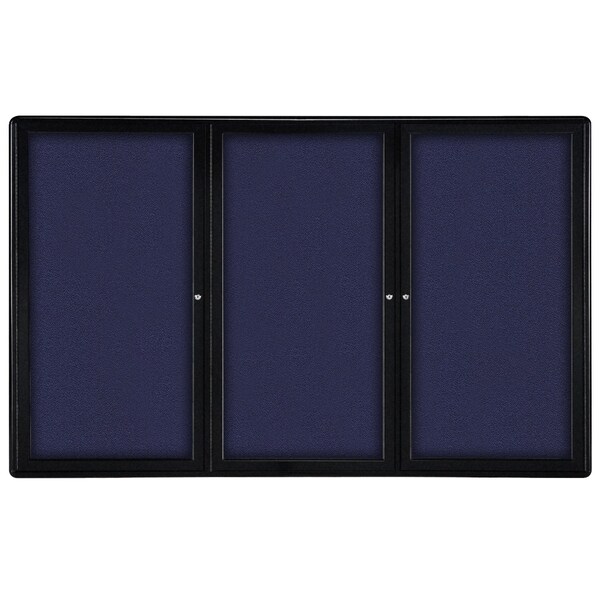 Ghent Ovation 3 Door Enclosed Fabric Bulletin Board, Black Frame, 4'H x 6'W, Blue OVK5-F93 - main