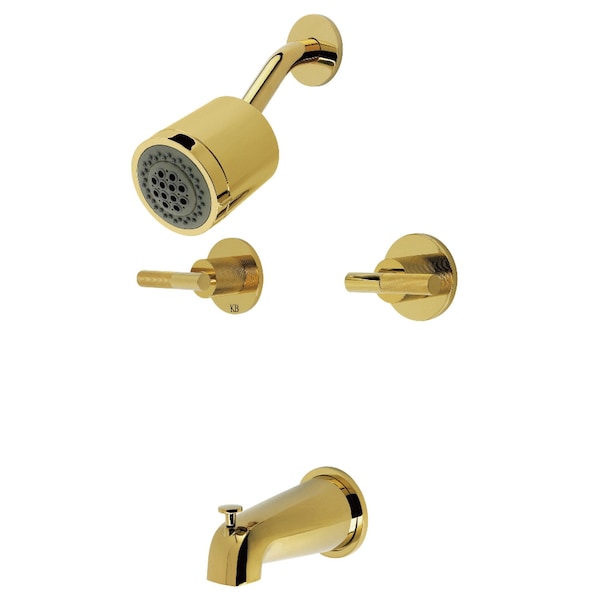 Kingston Brass Double-Handle Tub and Shower Faucet with Knurled Handle, Polished Brass KBX8142KNL - main