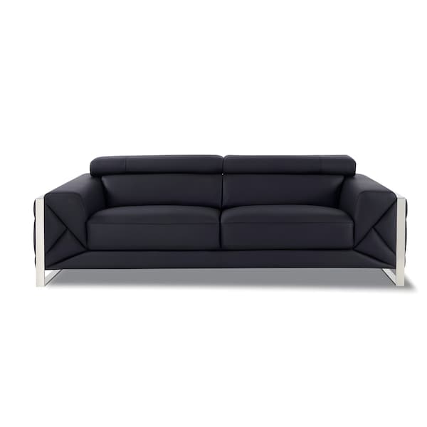 Homeroots 89" Black Italian Leather Sofa With Silver Legs 476515 - main