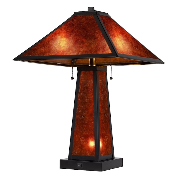Homeroots 24" Burnt Orange Metal Two Light Table Lamp With Amber Square Shade 524747 - main