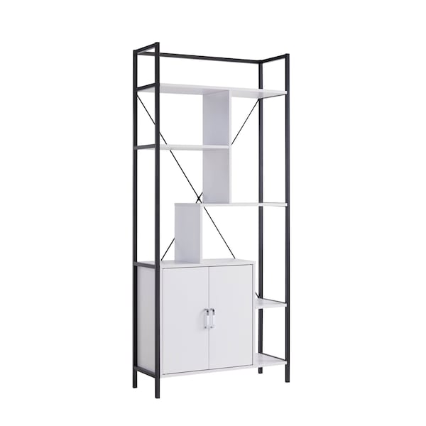 Homeroots 71" White Metal Eight Tier Etagere Bookcase with Two Doors 630395 - main