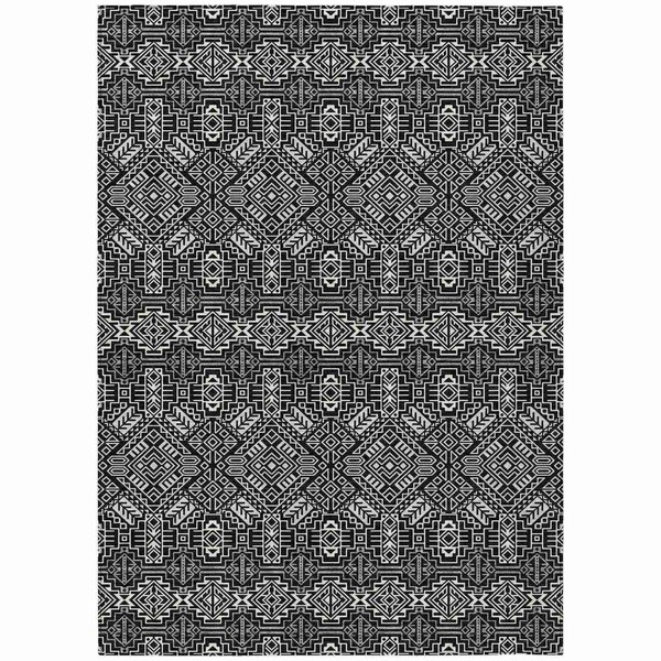 Homeroots 9' X 12' Black And Ivory Tribal Washable Indoor Outdoor Area Rug 614207 - main