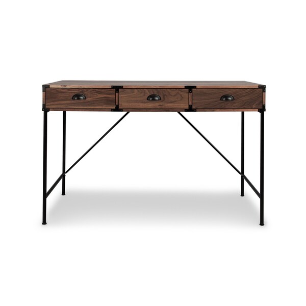 Homeroots 47" Brown Wood Wall Mounted H-Shape Writing Desk With Three Drawers 565430 - main
