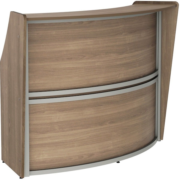Linea Italia Curved Reception Desk with Counter, 72 inW x 32 inD x 46 inH, Gray/N. Walnut ZUI290 - main