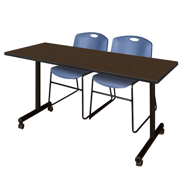 Regency Kobe Mobile T-Base Training Table W/ 2 Zeng Stack Chairs, 60 in W, 24 in L, Neo Walnut MKTRCC6024NW44BE - main