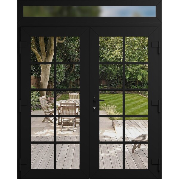 Vdomdoors Front Exterior Prehung Metal-Plastic Double Doors Clear Glass / MANUX 8100 Matte Black / Office Com MANUX8100DEXD-BLK-W72xH80+16-LH-I - main