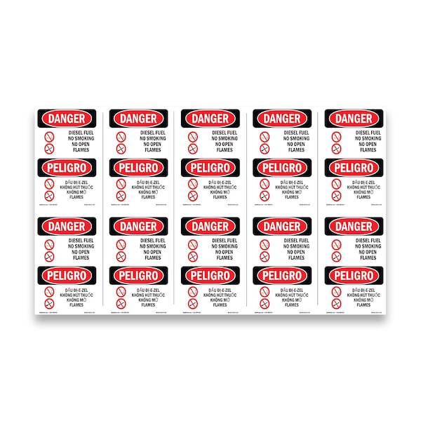 Signmission OSHA Danger Sign, Diesel Fuel No Smoking Bilingual, 5in X 3.5in Decal, 10PK, OS-DS-D-35-VV-1124-10PK OS-DS-D-35-VV-1124-10PK - main