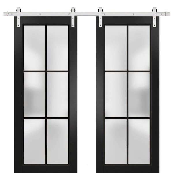 Sartodoors Sturdy Double Barn Door with Frosted Glass Planum 2122 Black 64x80 (2* 32x80) Solid Core PLANUM2122DB-S-BLK-64 x 80 (2* 32x80) - main