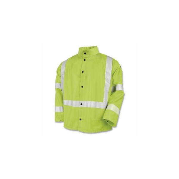 Black Stallion JF1012 FR Safety Welding Jacket with 2 in Reflective Tape, 3X-Large, 9 oz FR Cotton, Safety Lime 800-JF1012-LM-3XL - main