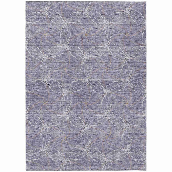 Homeroots 5' X 8' Purple And Ivory Geometric Washable Indoor Outdoor Area Rug 614108 - main