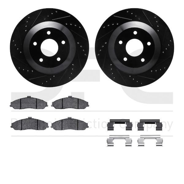 Dynamic Friction Co DFC Rotors-Drilled & Slotted-Black w/ EURO 5000 Ceramic Brake Pads Incl Hdw 8612-46003 - main