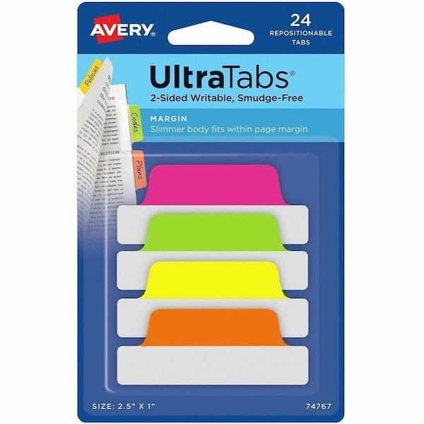 Avery TABS, NEON, 24CT, 2.5inX1", 6PK AVE74767 - main