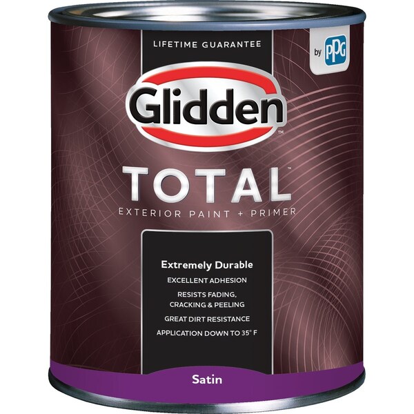 Glidden Total Exterior Paint + Primer Satin Ultra Deep Base Quart GLTEX40DB/04 - main