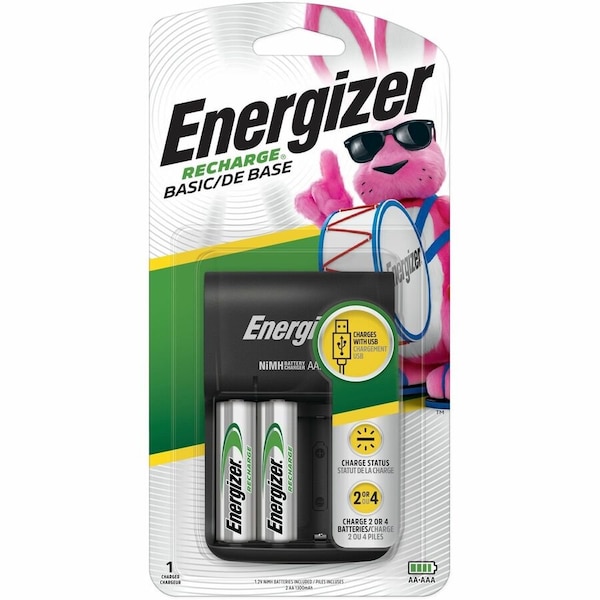 Energizer Battery Charger, AA, AAA Battery, Nickel-Metal Hydride Battery, 4 -Battery, Fold-Out Plug, Silver CHVCWB-2 - main