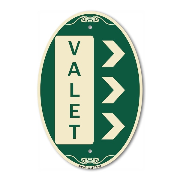Signmission Valet Right Arrow, 12 Inch X 18 Inch Architectural Oval, Heavy Gauge Aluminum A-OV-G-1218-22742 - main