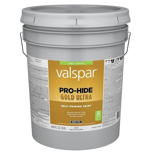Valspar Pro-Hide Gold Ultra 6300 Latex Paint, Acrylic Base, Satin, Super One Coat White, 5 gal 028.0063000.008 - main