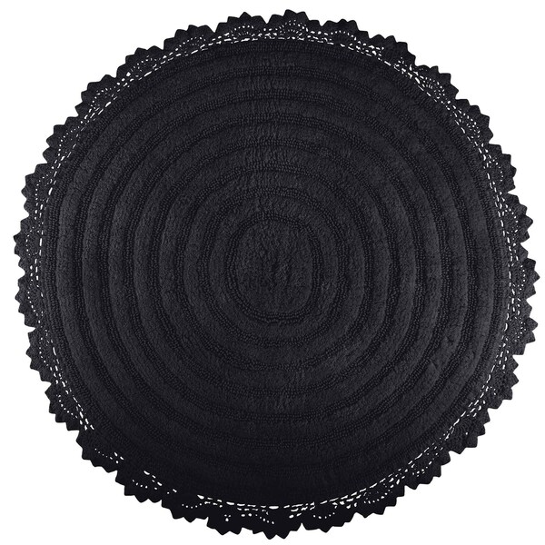 Lavish Home Bathroom Rugs 2 Woven Cotton Bath Mat Set for Boho Decor Round Rugs for Shower, Tub, Toilet, Vanity HT-BATH4-BLK - main