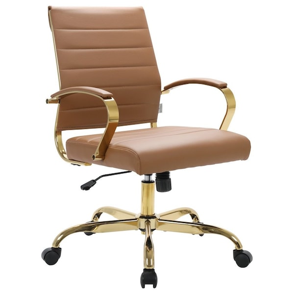 Leisuremod Benmar Leather Office Chair with Gold Frame, Brown BOG19BRL - main