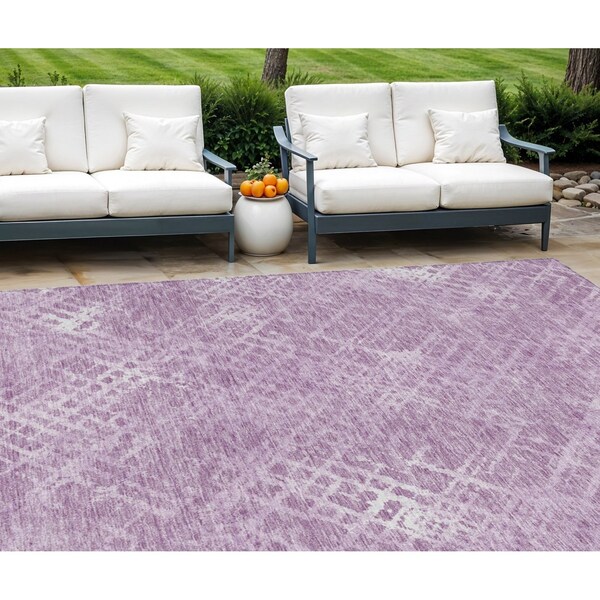 Homeroots 9' X 12' Lavender Purple And Ivory Geometric Washable Indoor Outdoor Area Rug 588320 - main