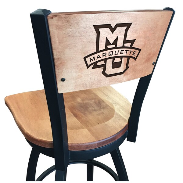 Holland Bar Stool Co 30" Blk Wrinkle Marquette Swivel Bar Stool, Laser Engraved Back L03830BWMedMplAMrqtteMedMpl - main