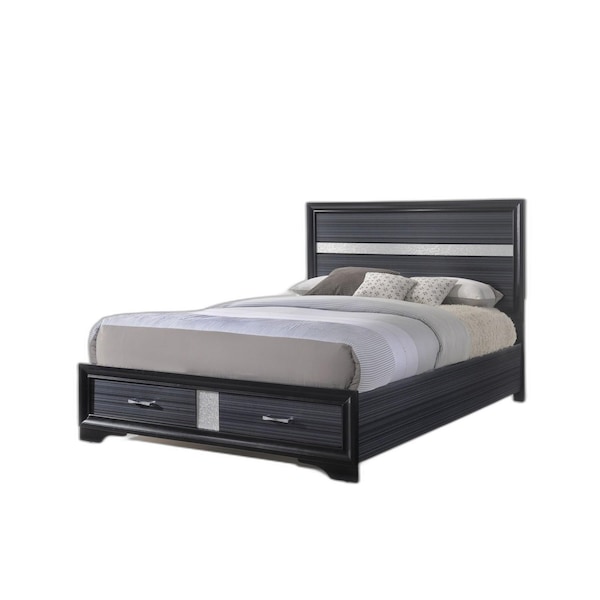 Homeroots Black And Gray Wood Queen With Two Drawers Bed Frame 347071 - main
