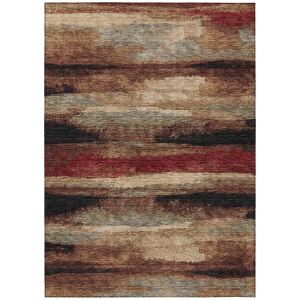 Homeroots 8' X 10' Brown Beige And Burgundy Abstract Washable Indoor Outdoor Area Rug 612530 - main