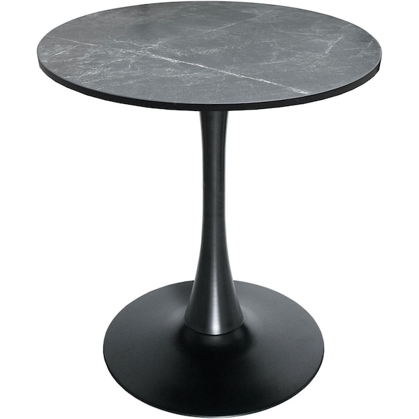 Leisuremod Bristol 27 in Round Dining Table with MDF Wood Top and Black Iron Pedestal Base BTBL-27BLM - main