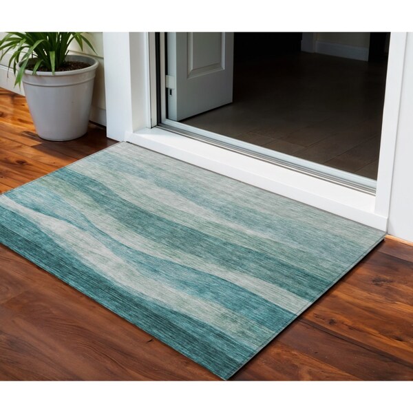 Homeroots 3' X 5' Teal Blue And Aqua Abstract Washable Indoor Outdoor Area Rug 604989 - main