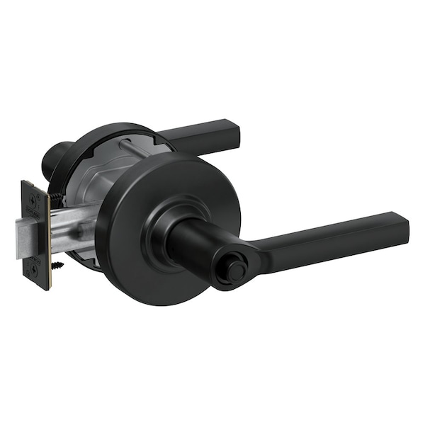 Schlage Grade 1 Bath/Bedroom Privacy Cylindrical Lock, Non-Keyed, Latitude Lever with Rose, Matte Black PC40 LAT 622 - main