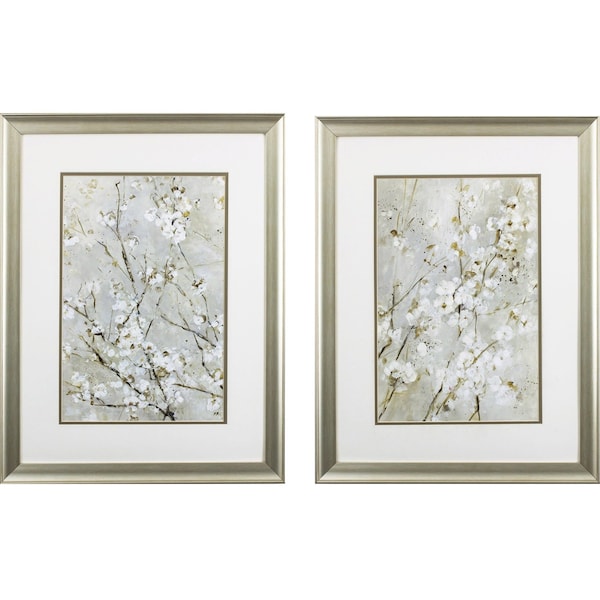 Homeroots Set of Two Small White Flowers Wall Art, 2PK 395645 - main