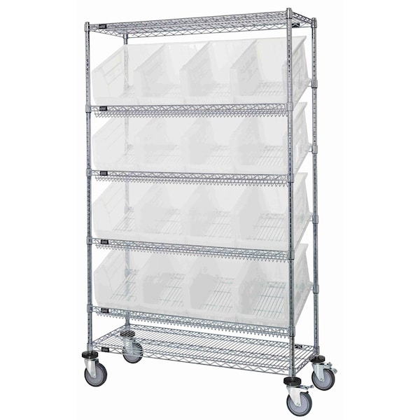 Quantum Storage Systems WIRE UNIT SLANTED SHELVES W/16 BINS CLEAR WRCSL6-74-2448-953CL - main