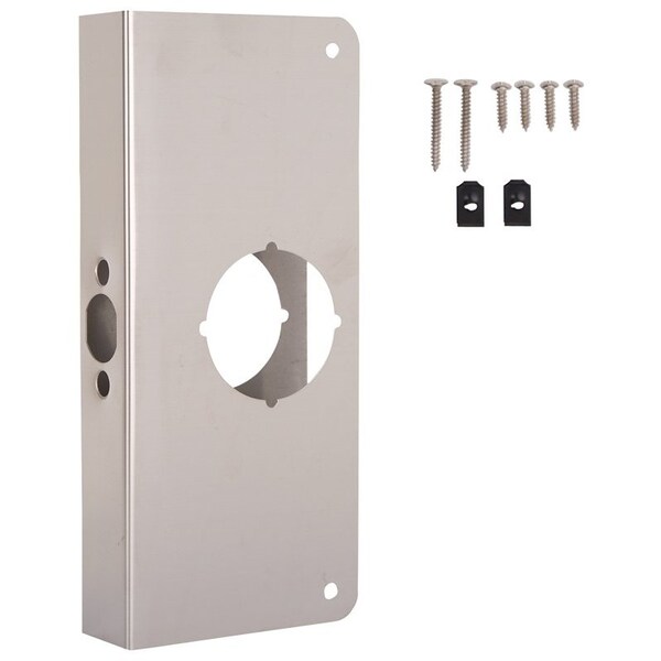 Prosource Door Reinforcer, 2-3/8 in Backset, 1-3/8 in Thick Door, Steel, Satin Nickel, 9 in H, 4 in W HSH-048SBN-PS - main