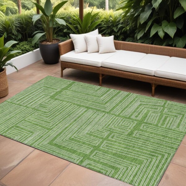 Homeroots 10' X 14' Green And Ivory Geometric Washable Indoor Outdoor Area Rug 600821 - main