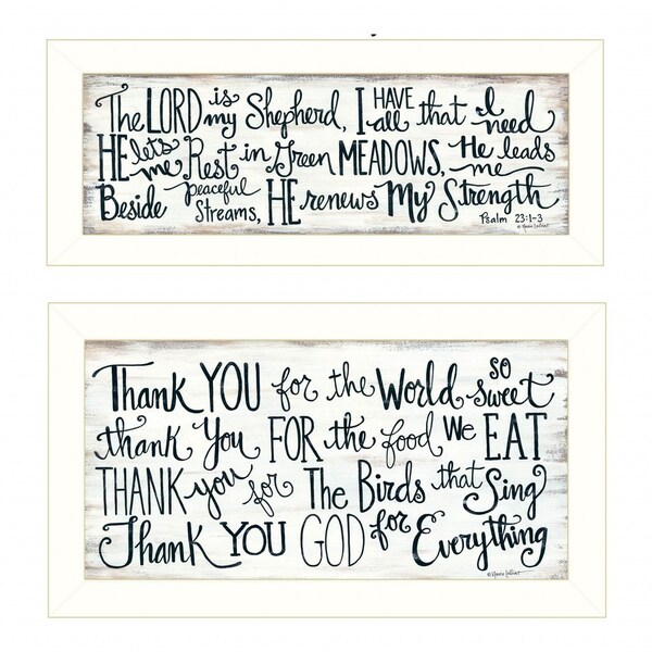 Homeroots Set Of Two Thank You Lord 1 White Framed Print Wall Art, 2PK 405970 - main