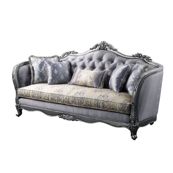 Homeroots 89" Platinum Imitation Silk Damask Sofa And Toss Pillows 491319 - main