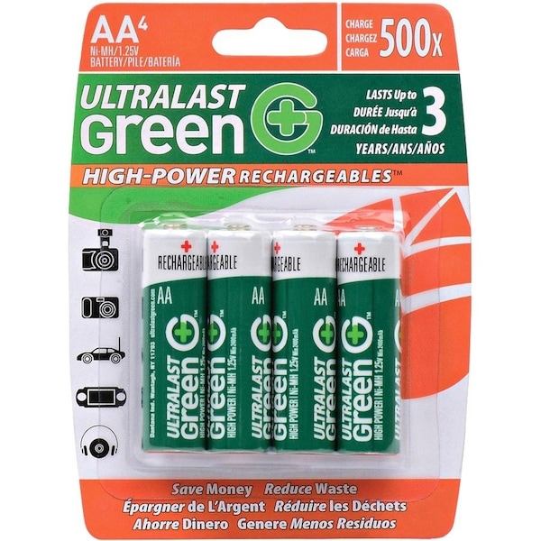 Ultralast Green ULGHP4AA General Purpose Battery - AA - Nickel-Metal Hydride - 2400mAh - 1.2V DC ULGHP4AA - main